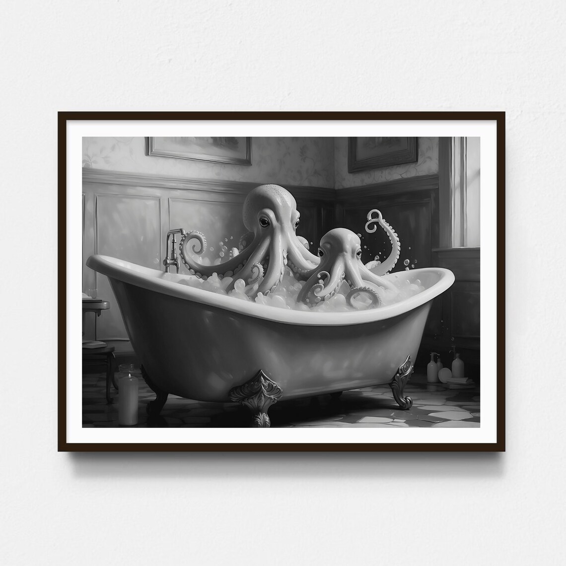 Octopus In Bathtub Print Octopus Wall Art Bathroom Wall Art Print Octopus Poster Bathroom Decor Bath Art Print Instant - Image 5