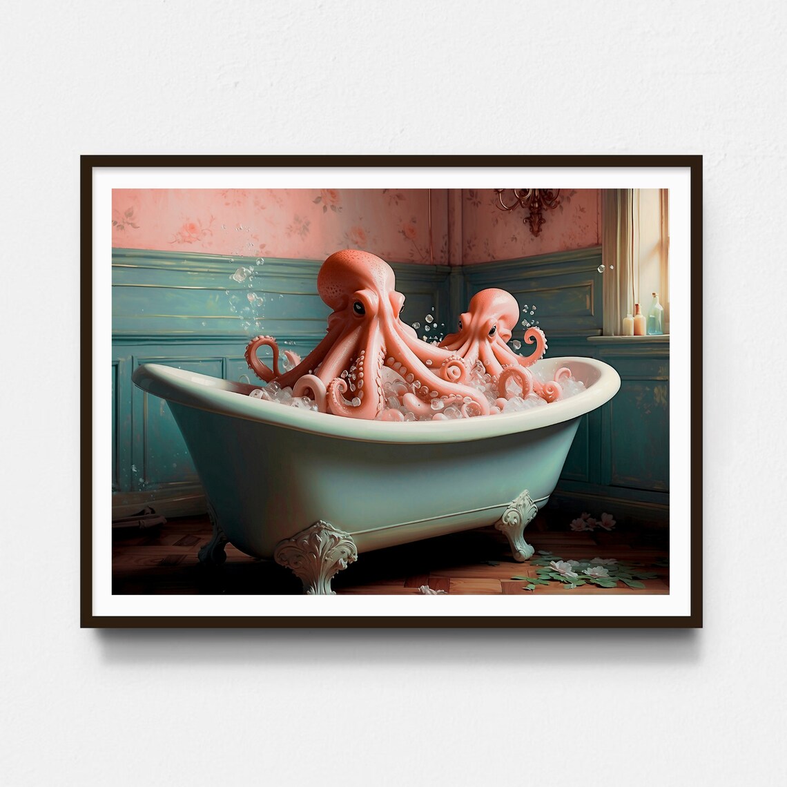 Octopus In Bathtub Print Octopus Wall Art Bathroom Wall Art Print Octopus Poster Bathroom Decor Bath Art Print Instant - Image 5