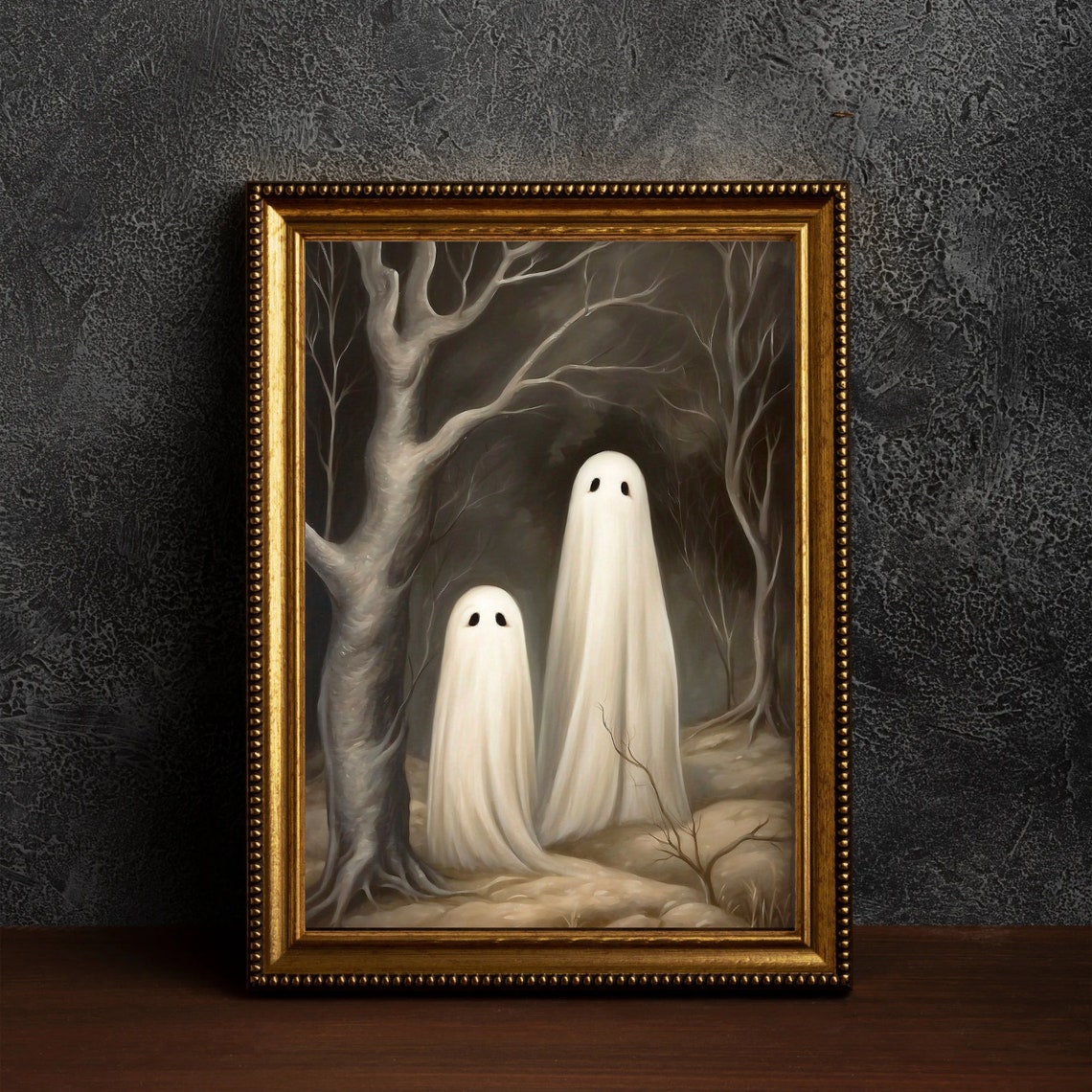 Two Ghosts In A Dark Moody Forest With Bare Trees Halloween Poster - Image 5