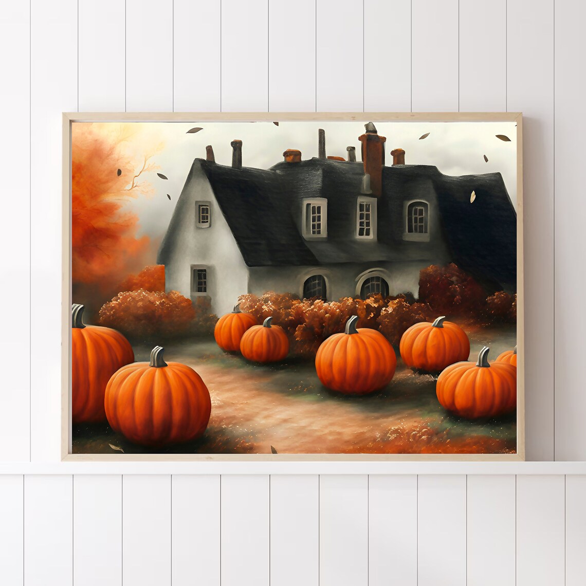 Country House Pumpkin Patch Autumn Vintage Oil Painting Wall Art - Image 4