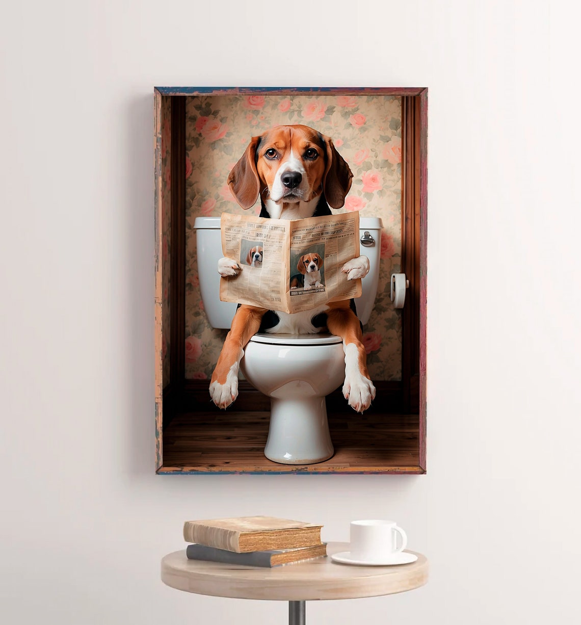Friendly Beagle Reading A Newspaper On The Toilet Dog Poster - Image 2