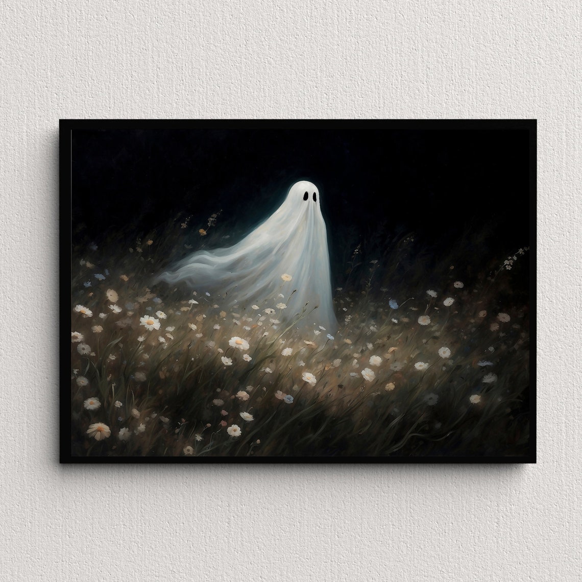 Ghost In A Wildflower Meadow At Night Moody Floral Ghost Print - Image 4