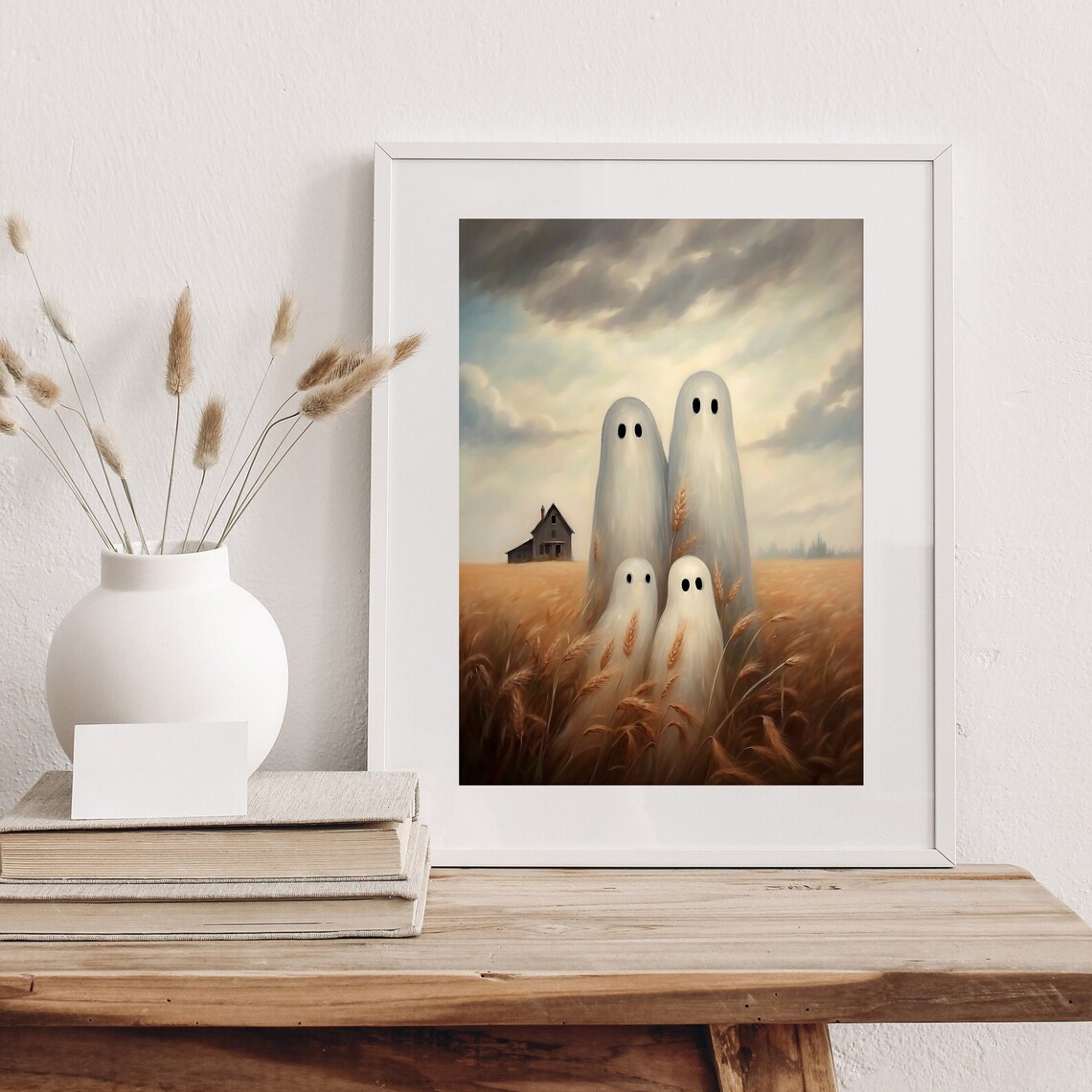 Ghost Family In Golden Wheat Field With Farmhouse Moody Farm Print - Image 4