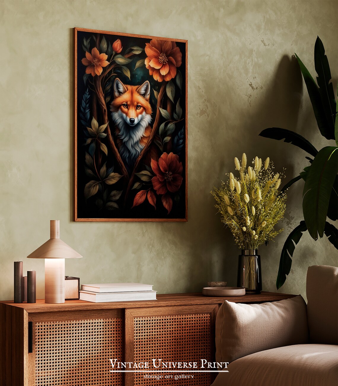 Fox Among Orange Blooms Dark Botanical Vintage Oil Painting Poster - Image 3