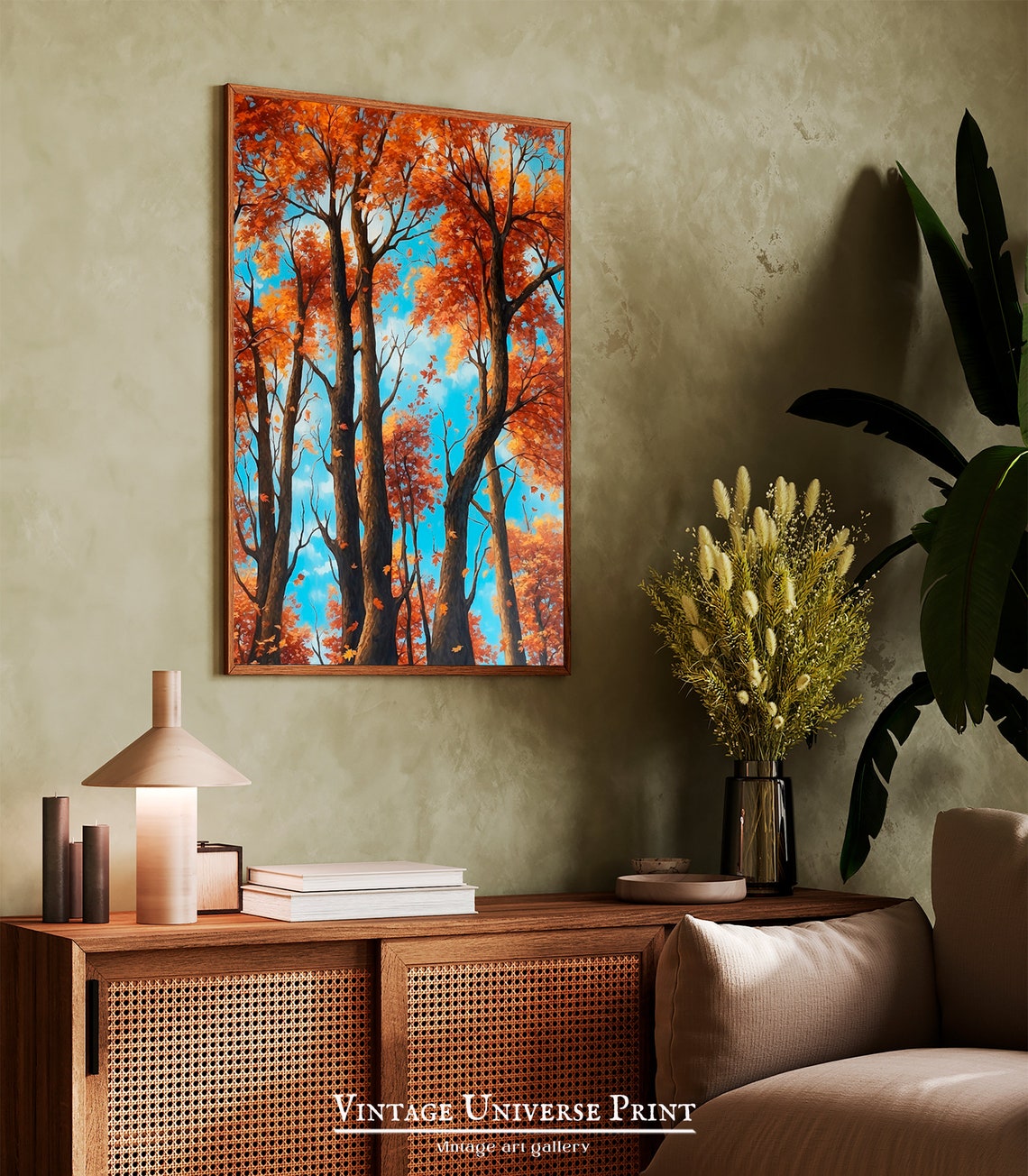 Towering Autumn Trees With Orange Canopy Against A Blue Sky Poster - Image 3