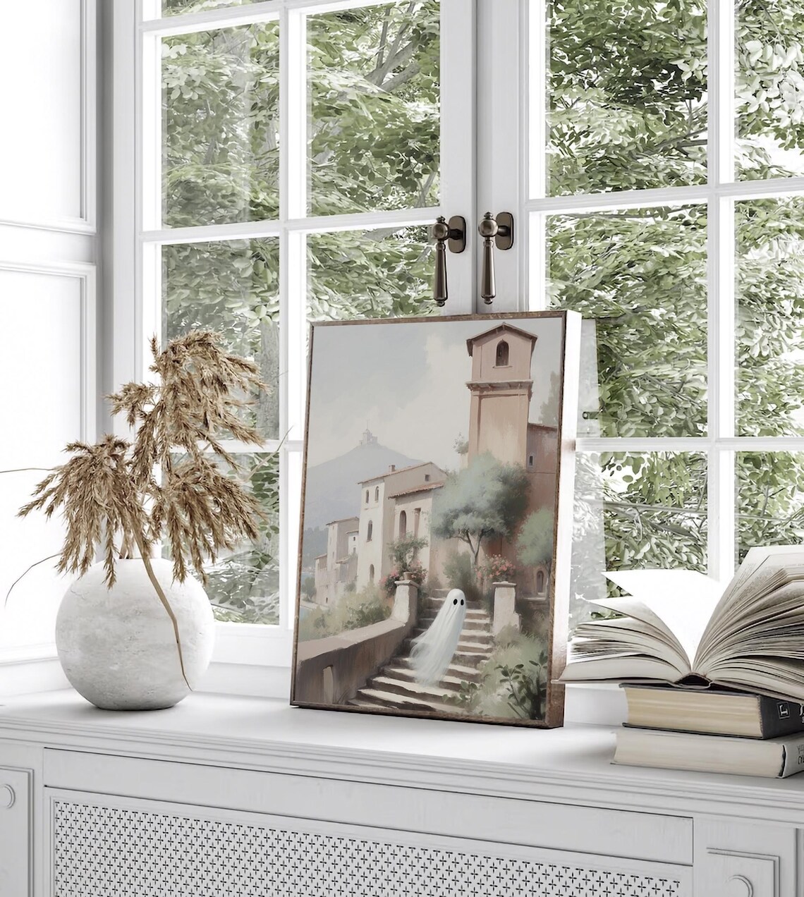 Ghost On Villa Stairs Italian Countryside Vintage Halloween Poster - Image 3