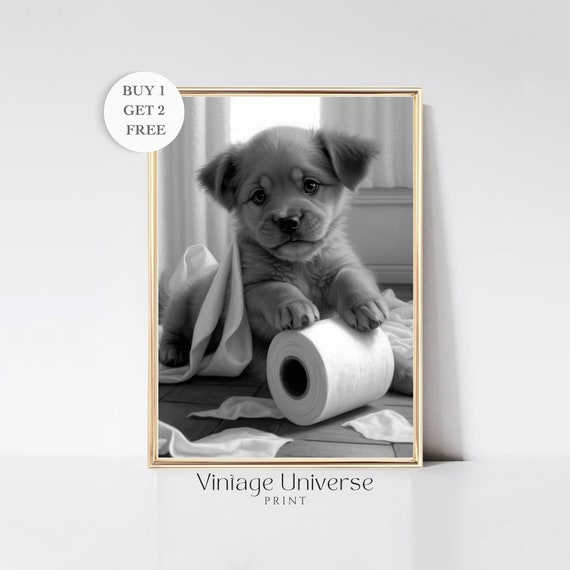 Cute Dog Bathroom Wall Art Dog Bathroom Art Bathroom Kids Art Funny Bathroom Wall Art Bathroom Humor Animal Wall Decor