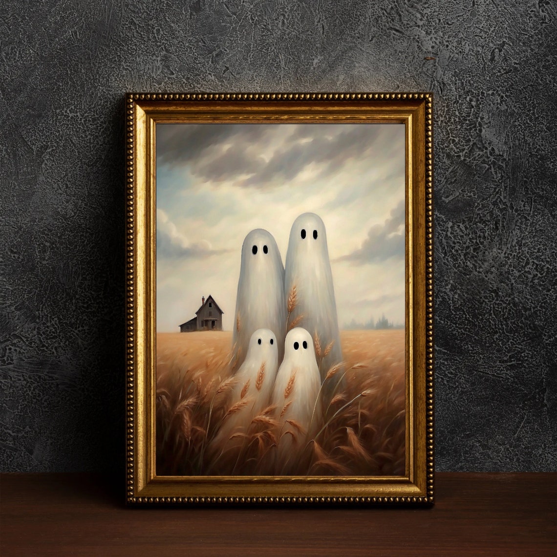 Ghost Family In Golden Wheat Field With Farmhouse Moody Farm Print - Image 5