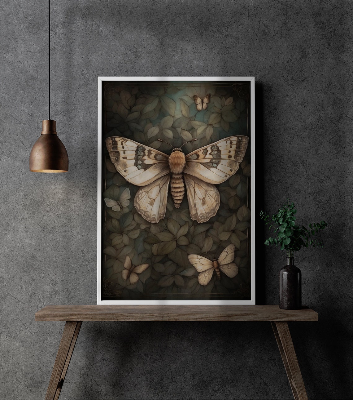 Vintage Moth And Butterflies Among Dark Leaves Moody Art Poster - Image 3