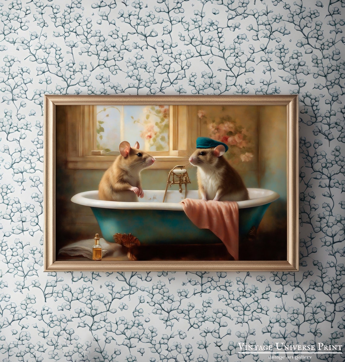 Two Mice in a Teal Bathtub with One Wearing a Blue Beret Whimsy Poster - Image 5