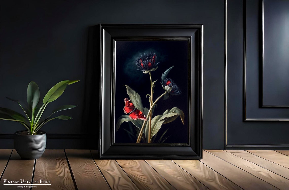 Moody Flower Painting Moody Flower Wall Art Vintage Floral Wall Art Antique Botanical Art Print Farmhouse Wall Art - Image 4