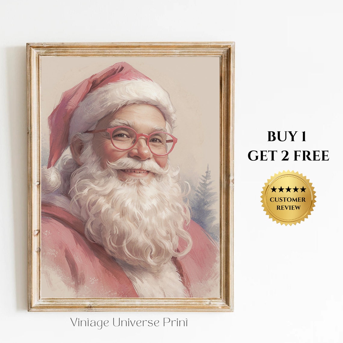 Santa Claus Vintage Portrait Print Christmas Wall Art Winter Holidays Painting Farmhouse Christmas Decor Santa Claus Art