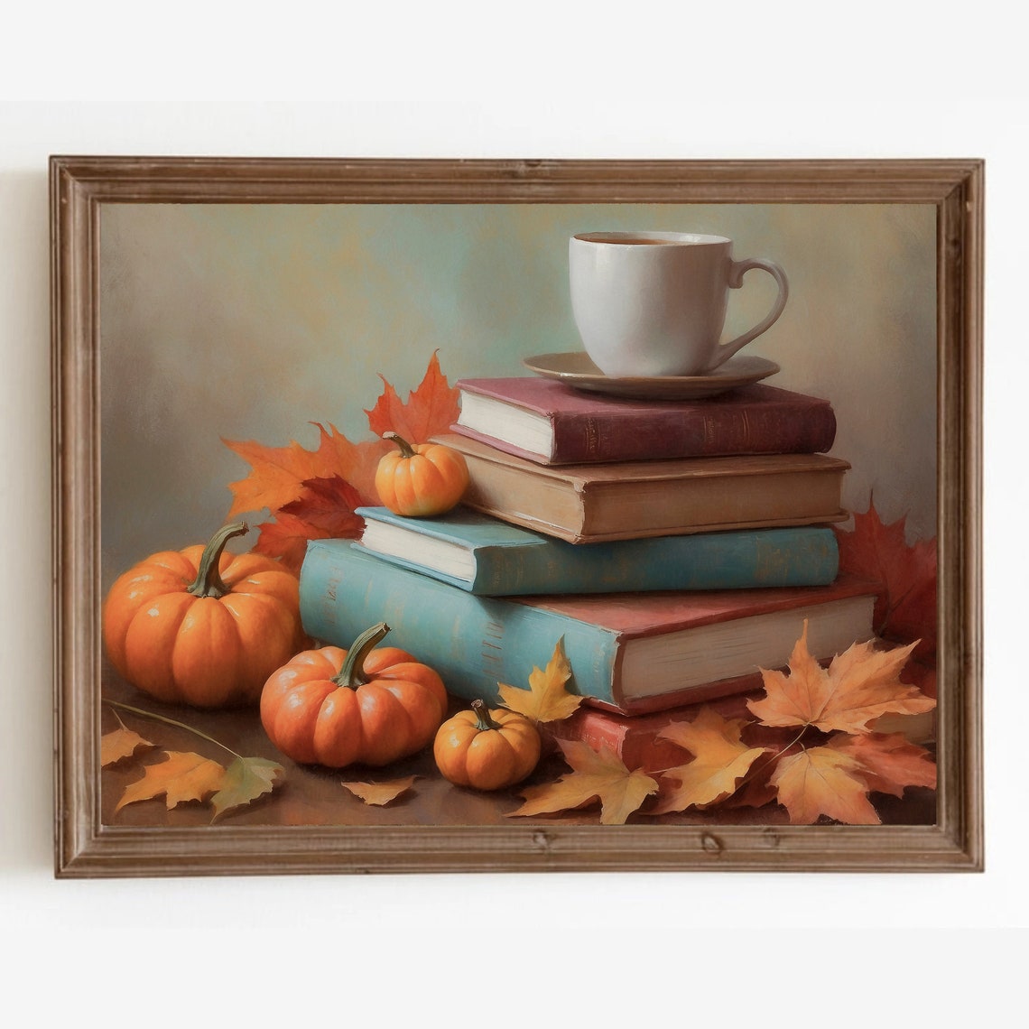 Stack Of Books With Coffee Cup Pumpkins Cozy Fall Reading Poster - Image 4