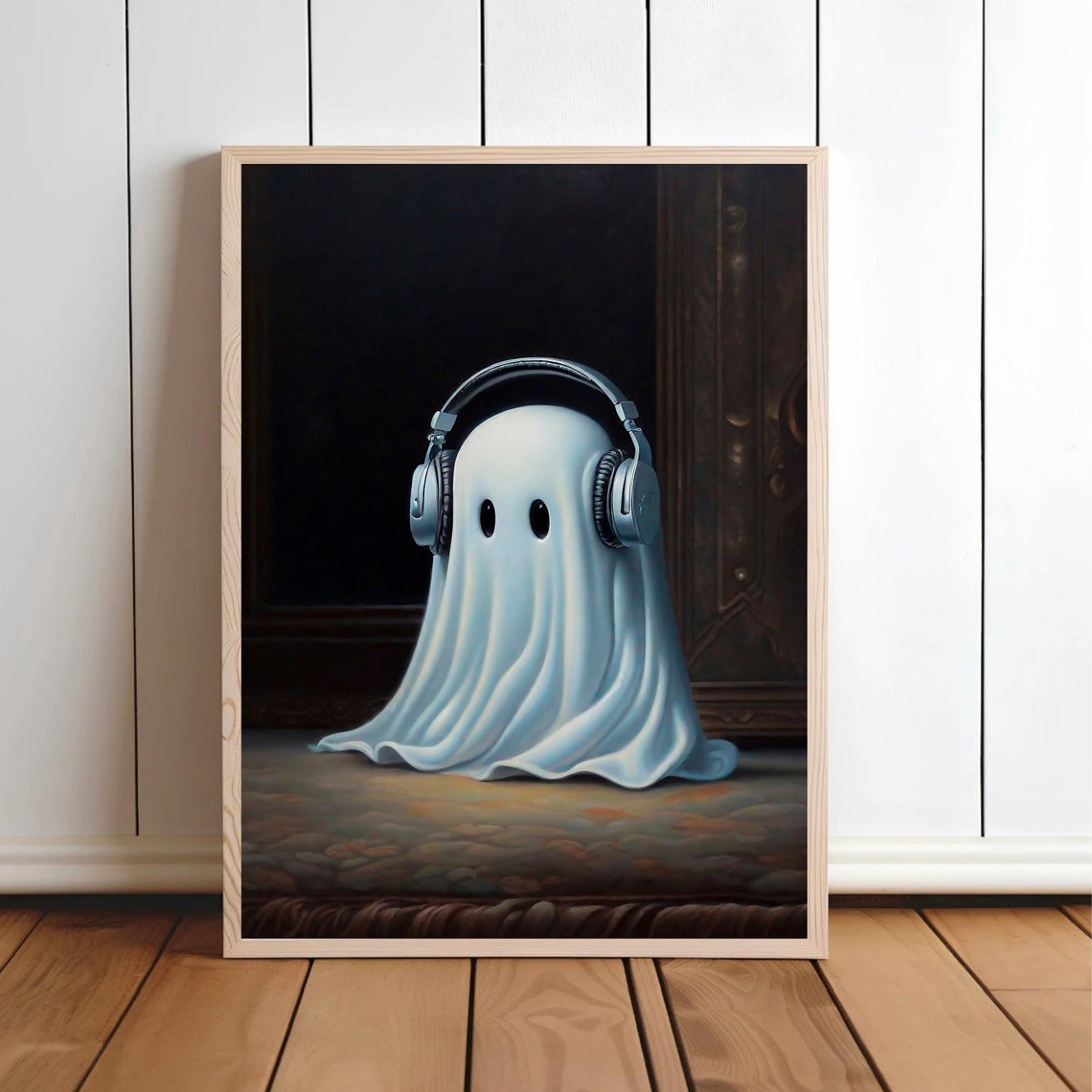 Ghost With Headphones Print Cute Ghost Wall Art Ghost Painting Dark Academia Decor Spooky Wall Decor Kids Wall Art Ghost - Image 2