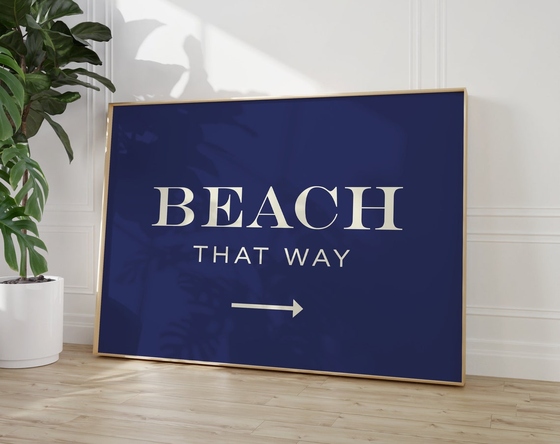 Beach That Way Arrow Navy Direction Sign Coastal Decor Poster - Image 2