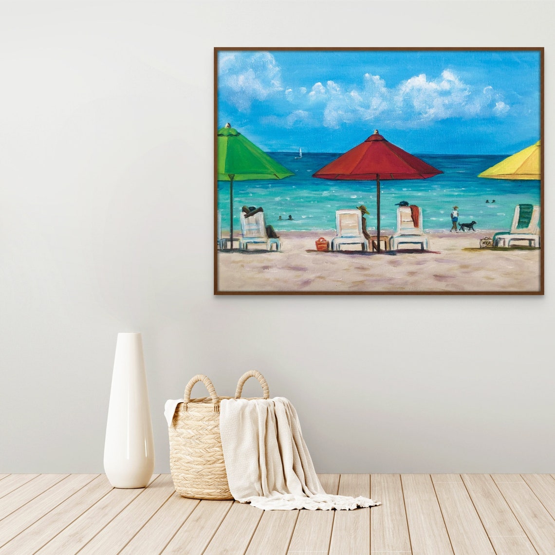 Tropical Beach Umbrellas Lounge Chairs Summer Seaside Day Poster