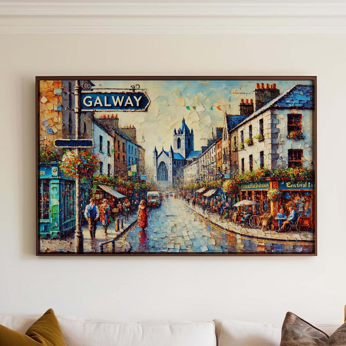 Galway Ireland Colorful Pub Street Scene Painterly Art Poster