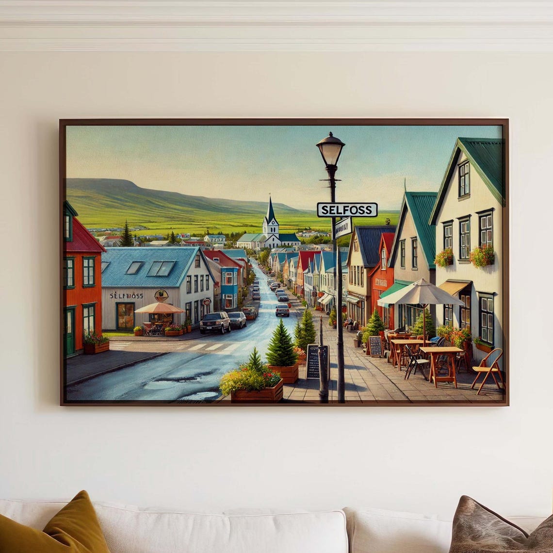 Selfoss Iceland Colorful Main Street Scenic Illustration Poster