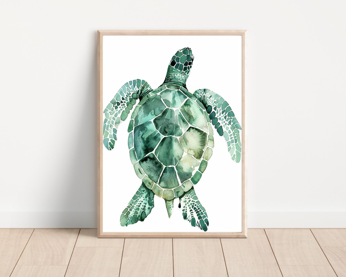 Watercolor Sea Turtle Art Print, Minimalist Coastal - Image 2