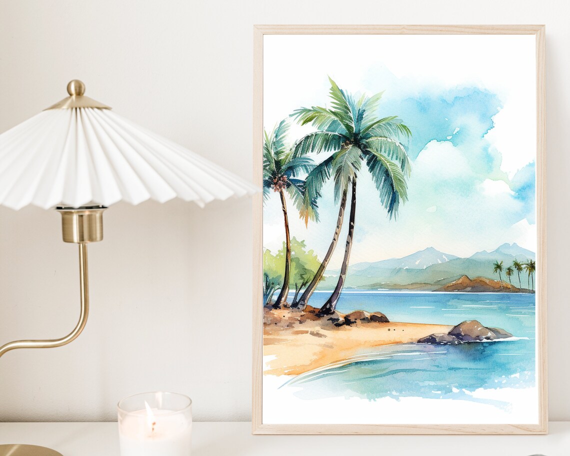 Watercolor Tropical Palm Tree Art Print, Coastal Escape - Image 2