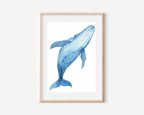 Humpback Whale Art Print Animal Artwork Minimalist Art Nursery Art Bathroom Artwork Watercolor Whale Art Coastal Artwork Whale Decor