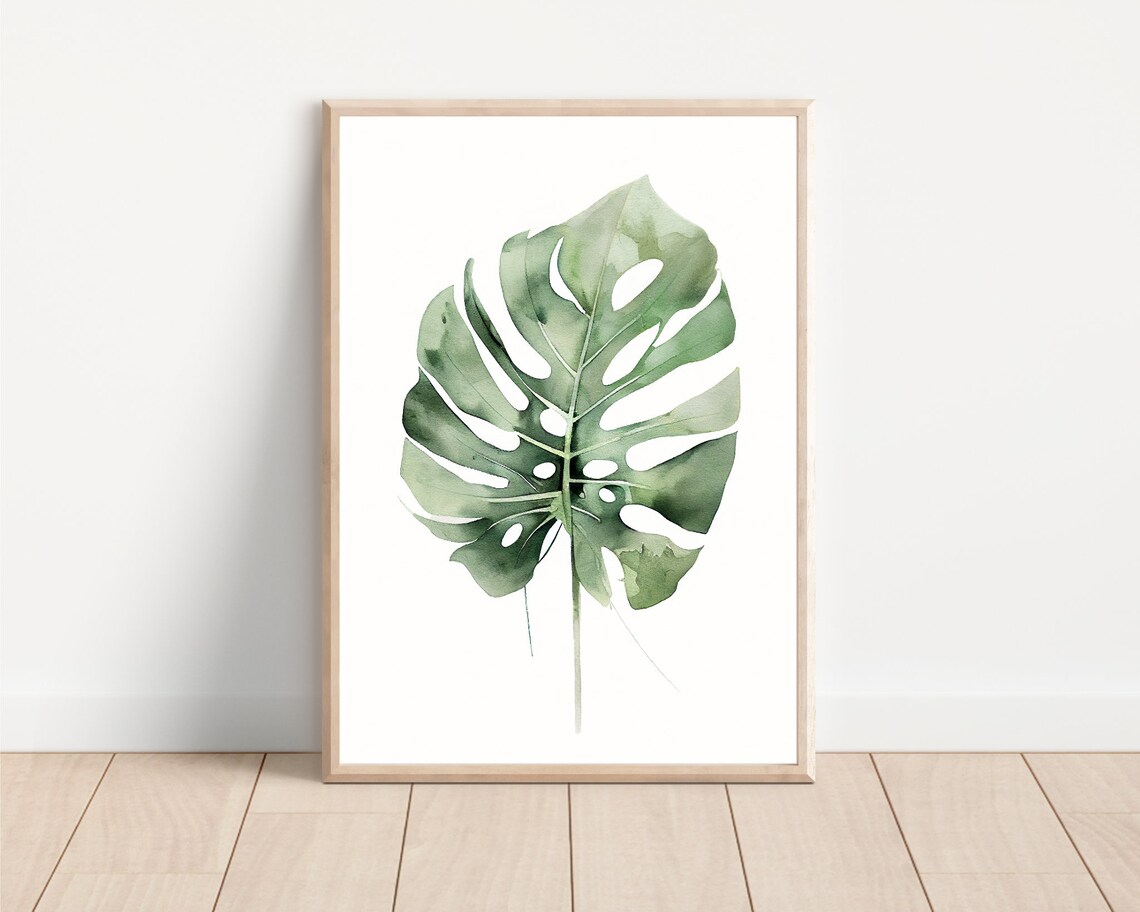 Monstera Watercolor Tropical Plant Leaf Art Print