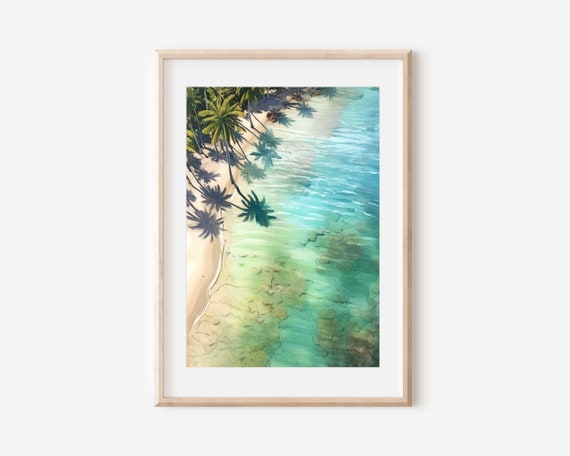 Serene Aerial Beach Watercolor Art Coastal Landscape Painting Ocean View Decor Coastal Home Gift Tropical Wall Art Seascape Print