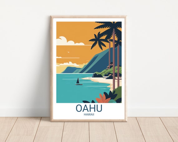 Oahu Travel Print Hawaii Artwork Island Art Oahu Poster Travel Poster Minimalist Art Boho Art Travel Artwork Oahu Travel Print