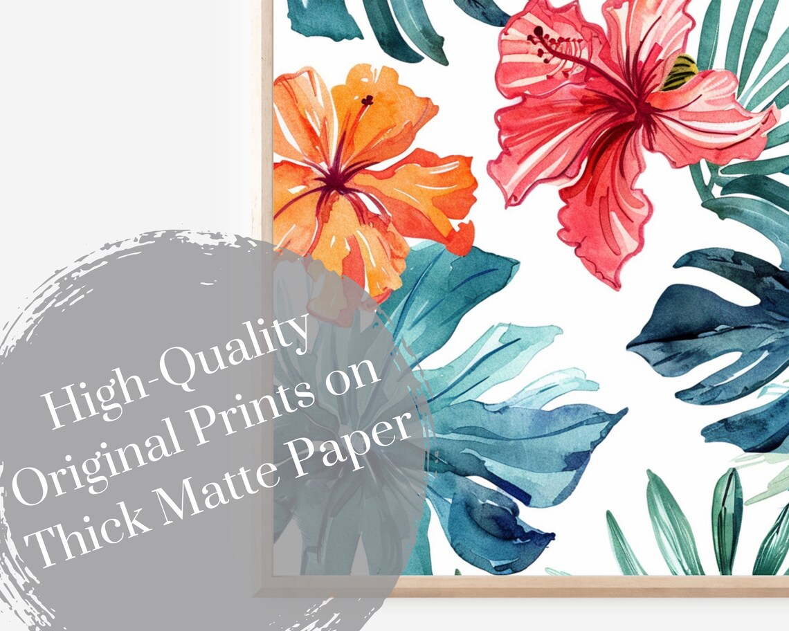 Hawaiian Hibiscus Tropical Flower Pattern Watercolor Wall Art Poster - Image 4