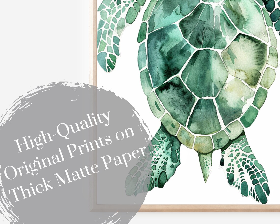 Watercolor Sea Turtle Art Print, Minimalist Coastal - Image 4