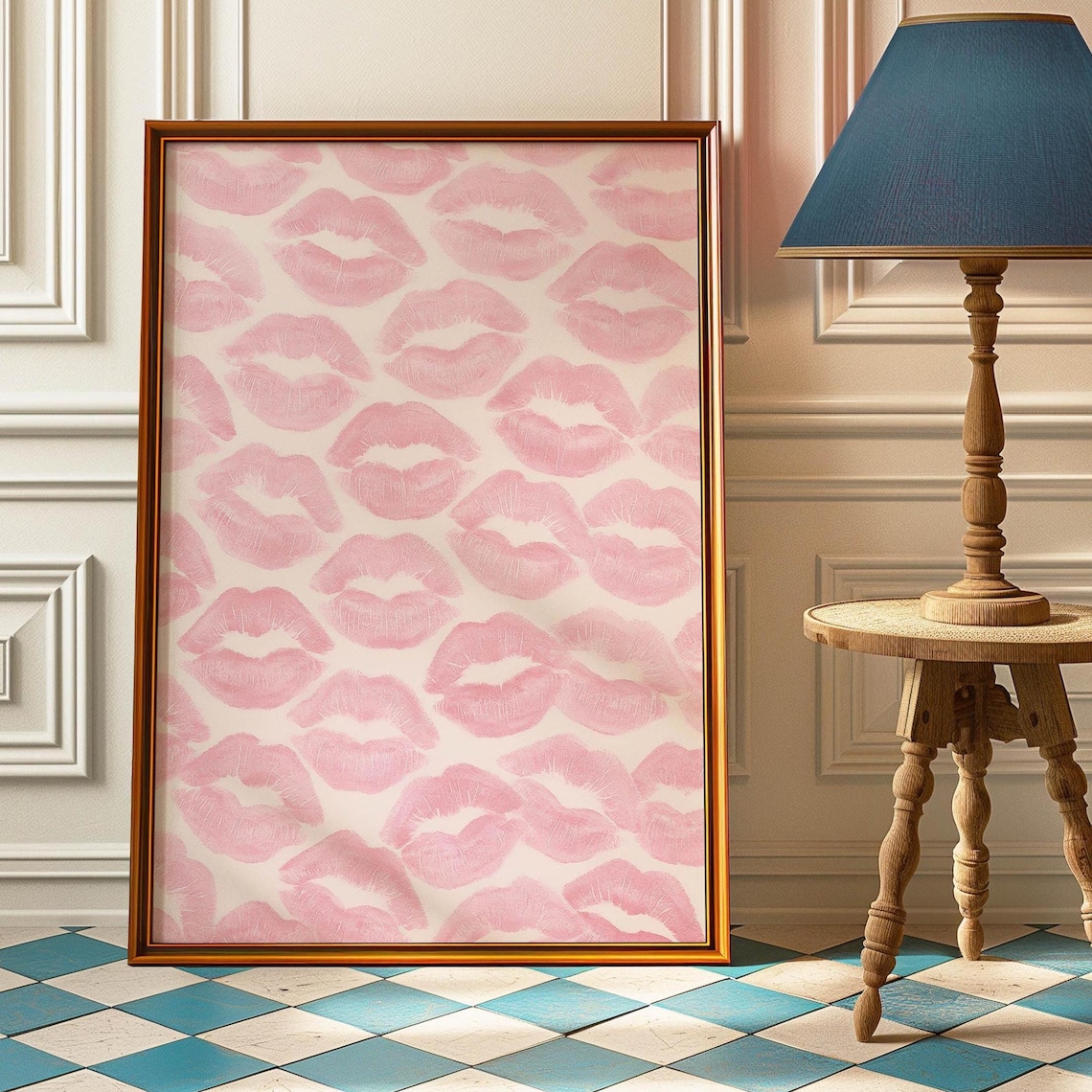 Kiss Lips Poster, Trendy Pink Retro Print
