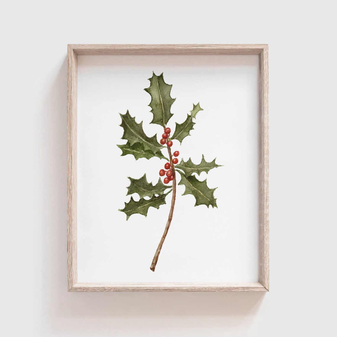 Holly Branch Art Print, Watercolor Christmas Florals