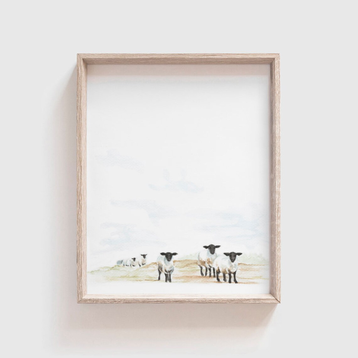 Watercolor Sheep Painting Black Faced Lambs Pasture Farm Art Print