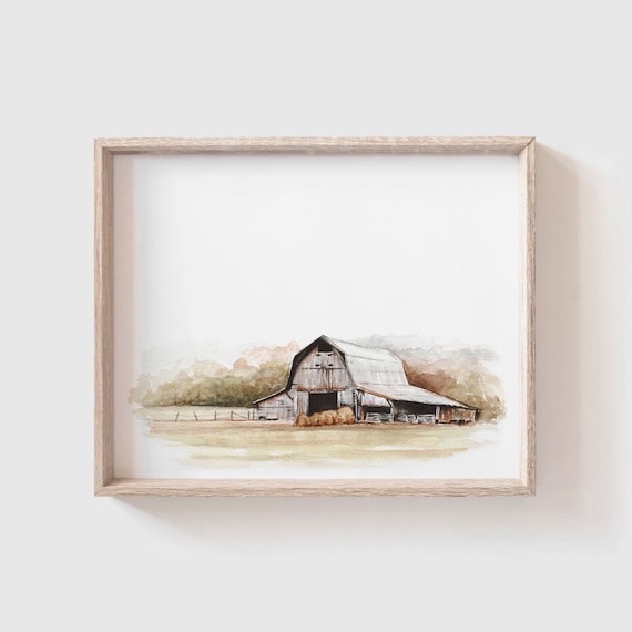 Barn No 5 Watercolor Art Print, Modern Farmhouse