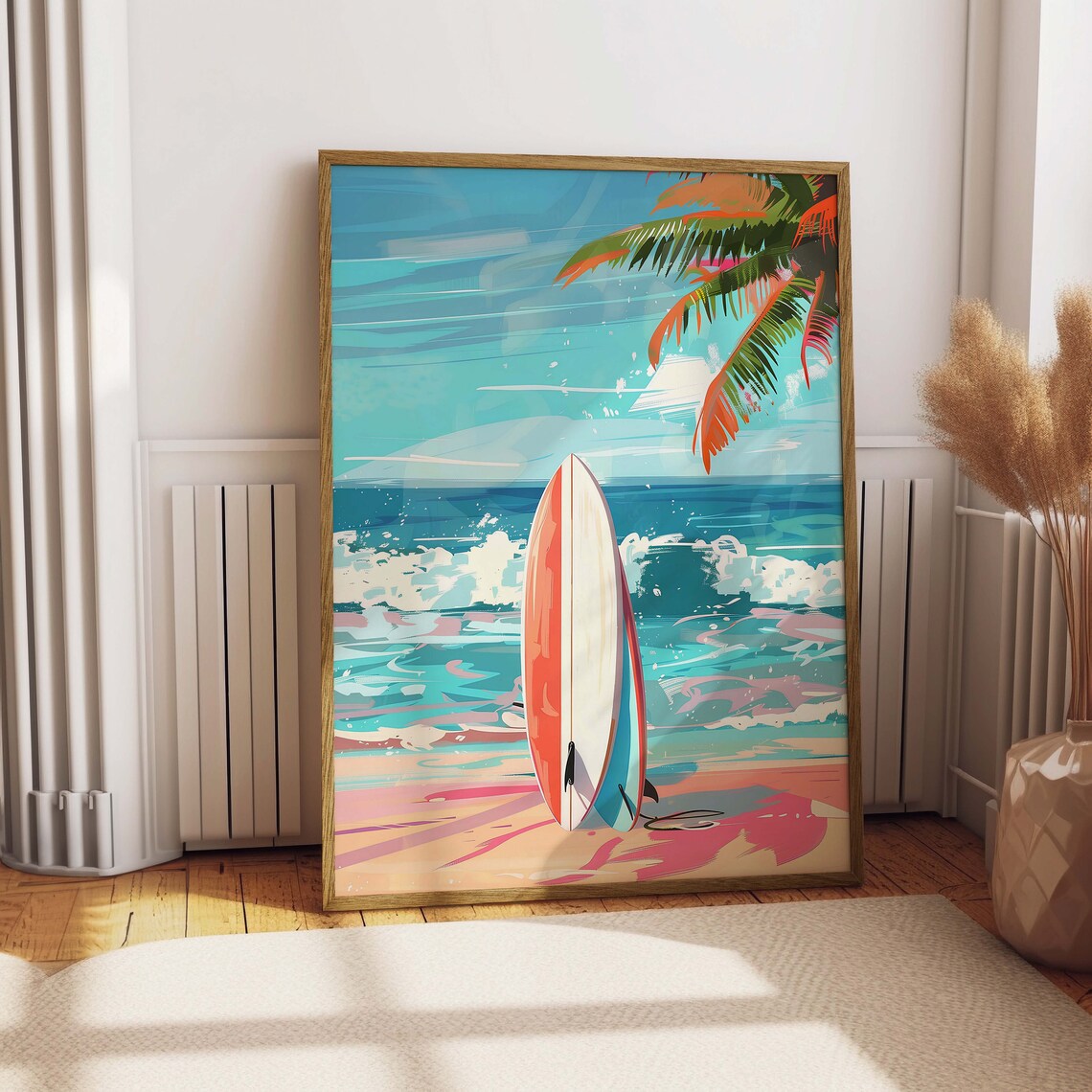 Beachy Surfboard Coastal Wall Art, Minimalist Ocean Art Print