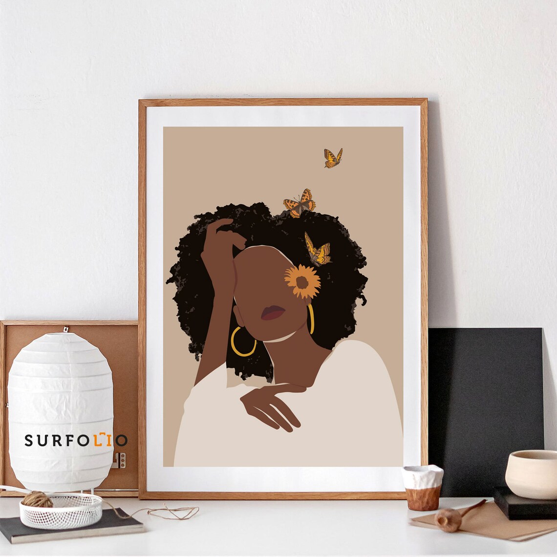 Black Woman Sunflower Butterfly Art Print