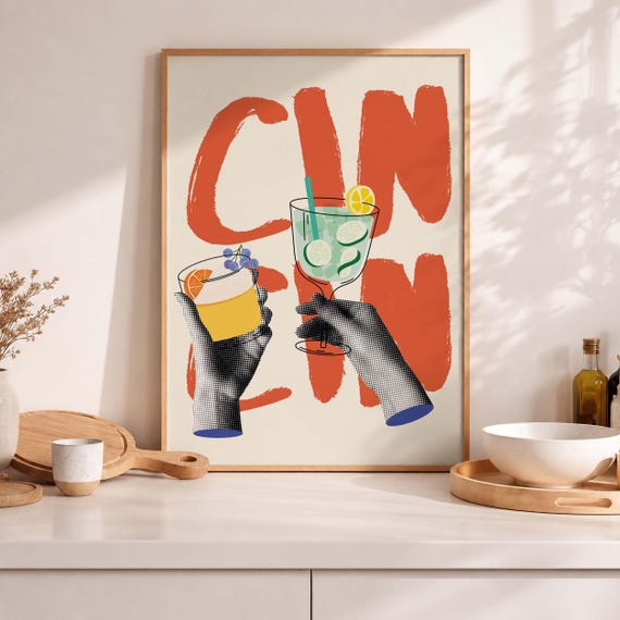 Cin Martini Cheers Cocktail Art, Bar Cart Decor