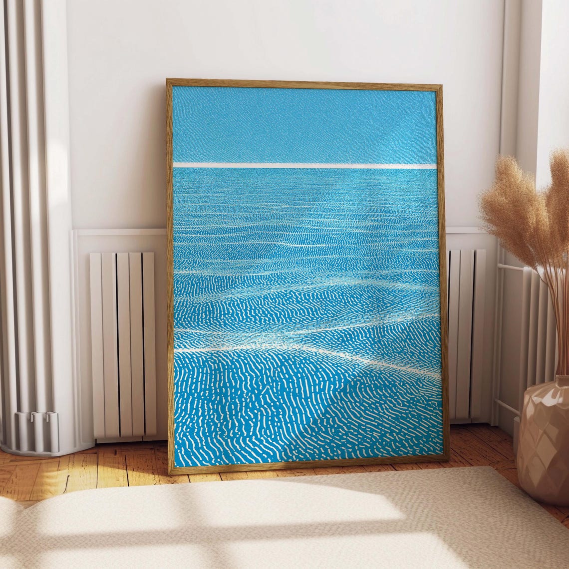 Abstract Blue Ocean Waves Minimalist Modern Coastal Art Print