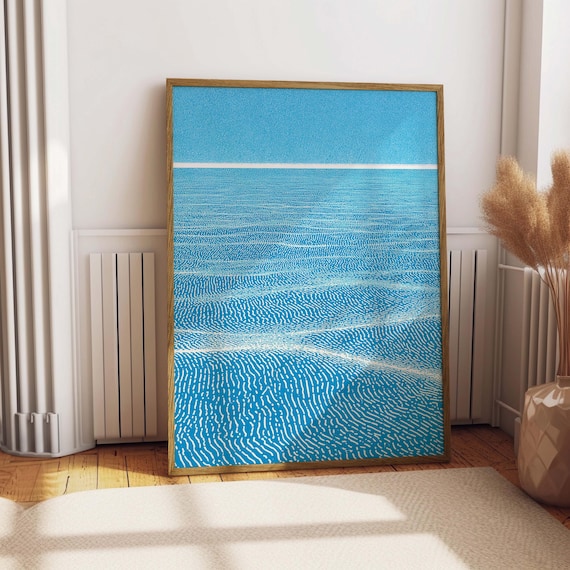 Abstract Blue Ocean Waves Minimalist Modern Coastal Art Print