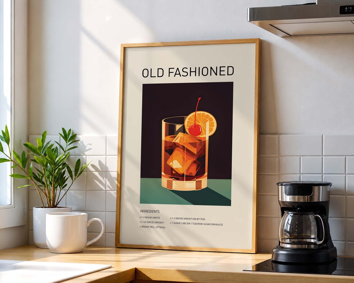 Old Fashioned Cocktail Art Print, Bar Cart Decor