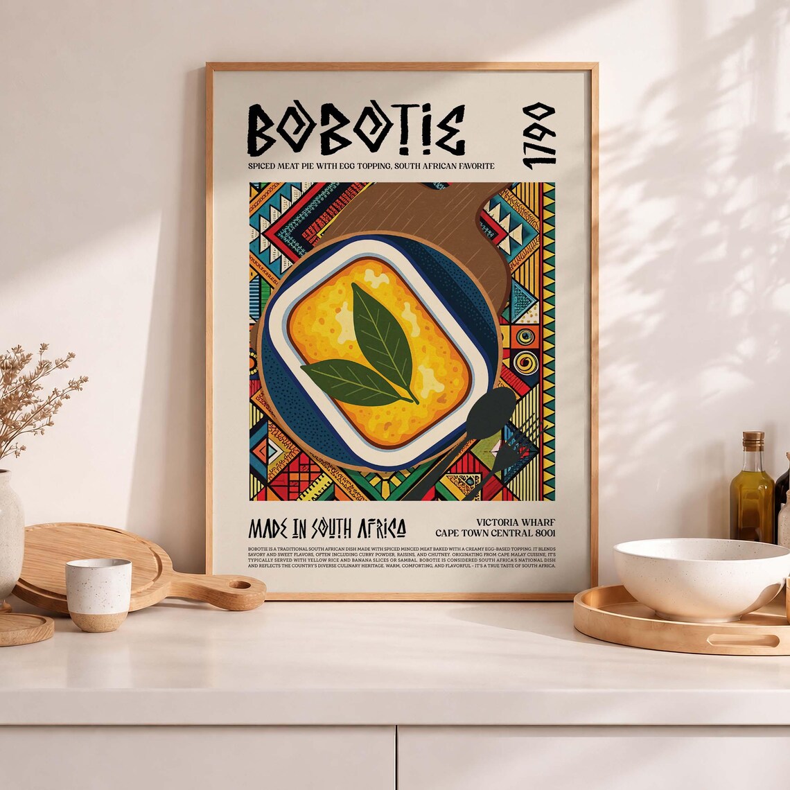 Bobotie South African Food Poster With Spiced Meat Pie Illustration Art