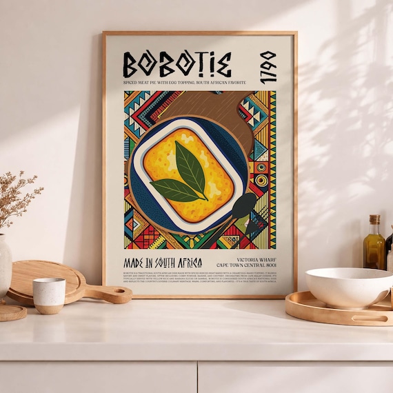 Bobotie South African Food Poster With Spiced Meat Pie Illustration Art