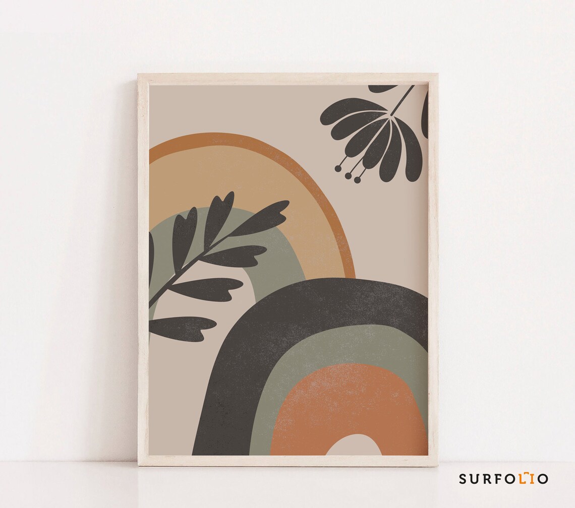 Boho Rainbow Floral Botanical Leaves Art Print