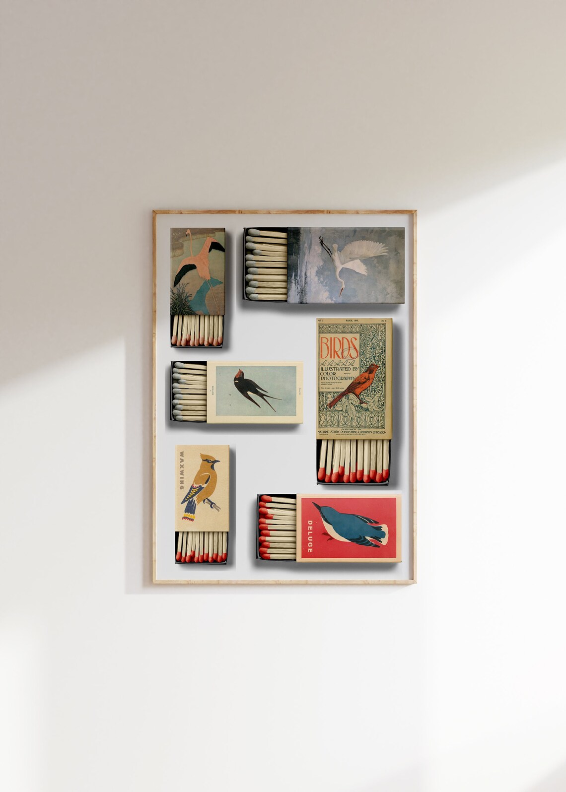 Vintage Bird Matchbox Collage, Retro Poster - Image 4