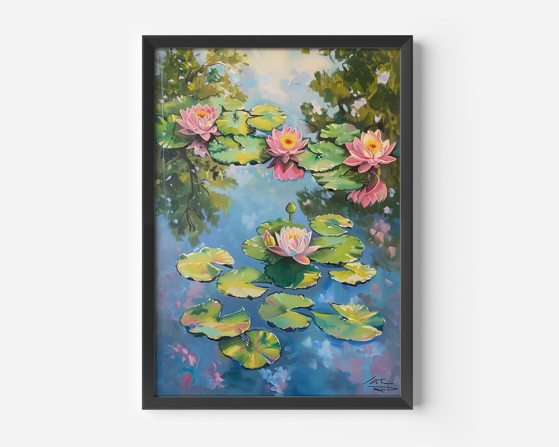 Water Lilies, Monet Style Vintage Art Print - Image 4