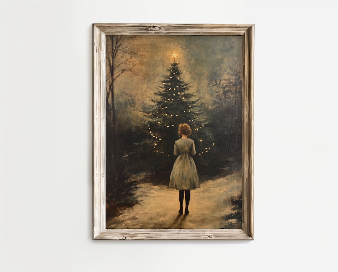 Vintage Girl Approaching Christmas Tree Art Print - Image 2