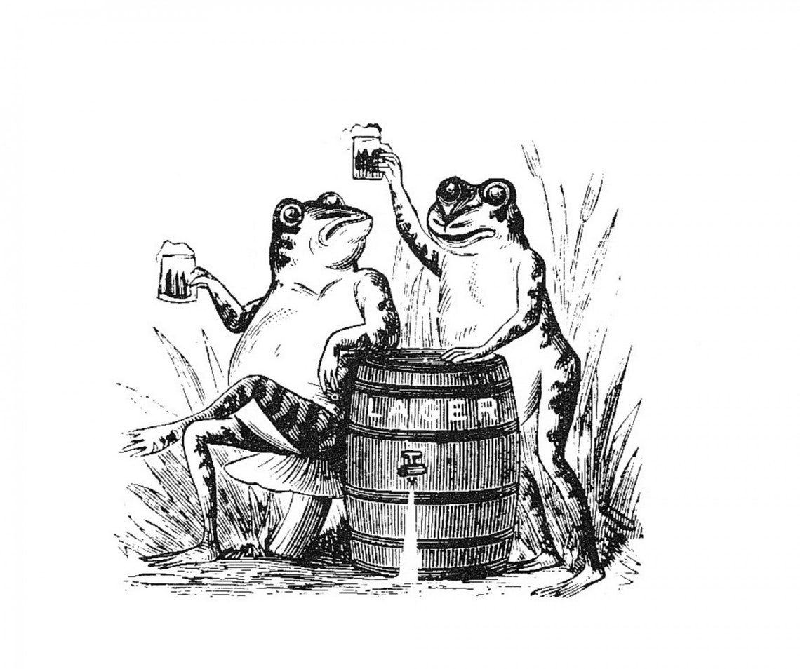 Two Frogs Drinking Lager Beer, Vintage Art Deco Poster - Image 3
