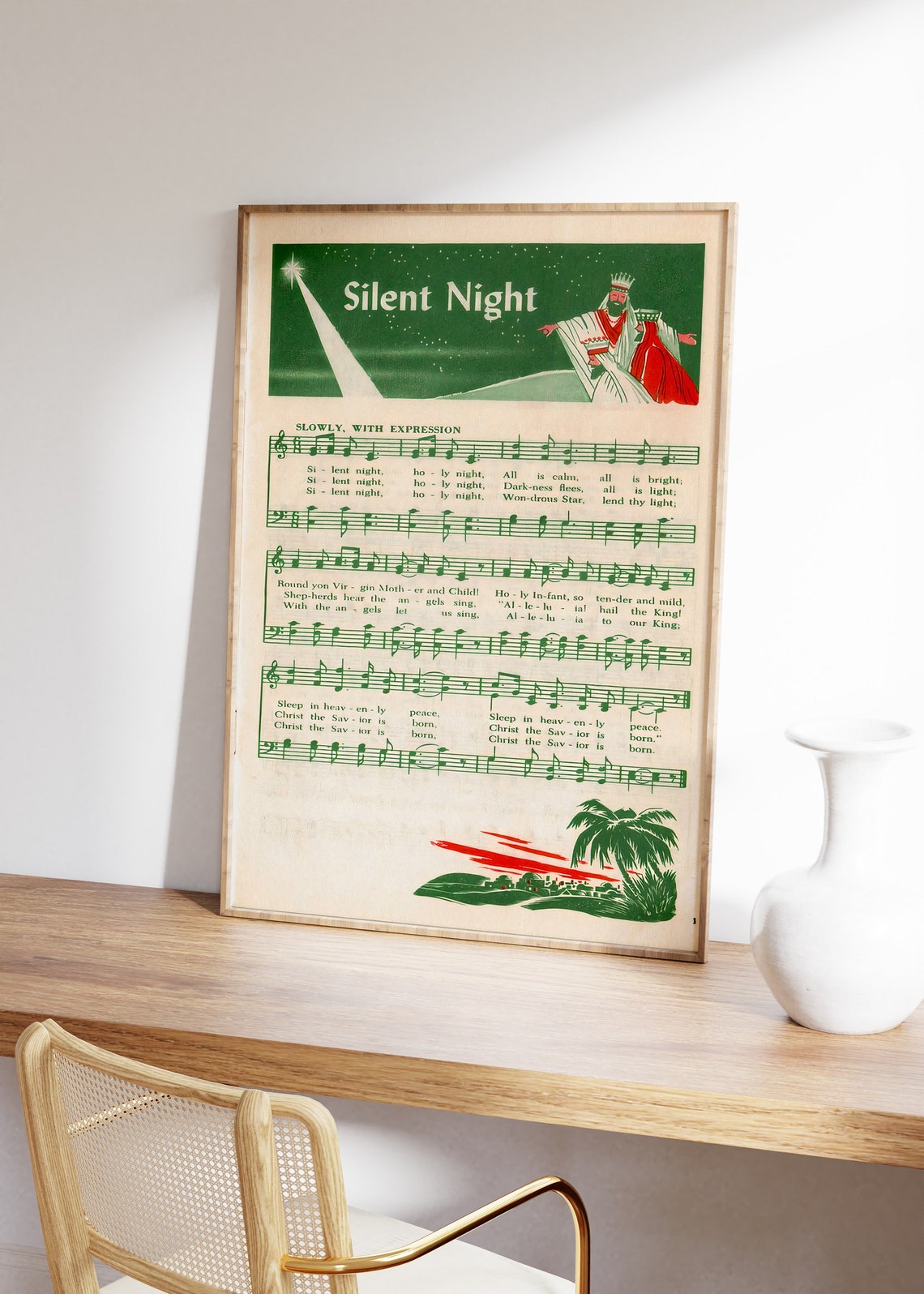 Silent Night Christmas Song Music Sheet Christmas Song Poster Christmas Wall Art Christmas Room Decor Vintage Christmas Art X Mas Song - Image 2