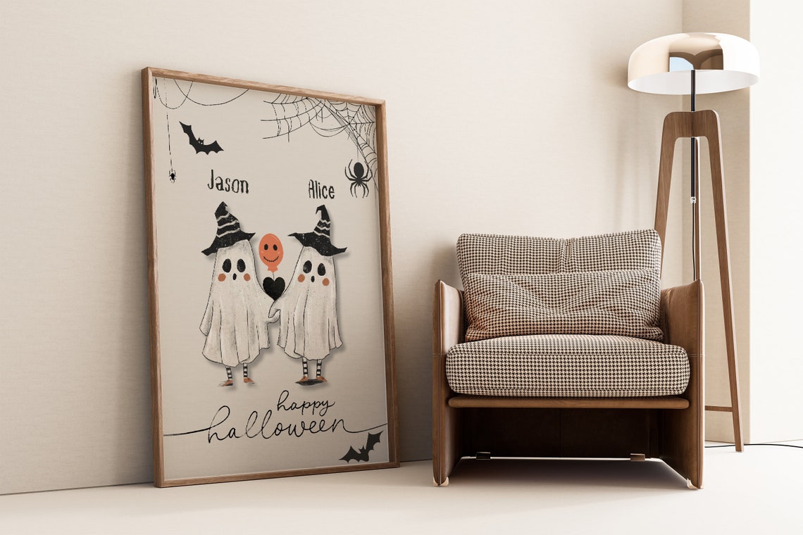 Custom Name Halloween Couple Ghost Family Art Print - Image 3