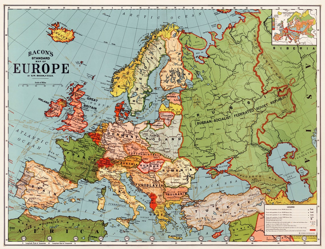 Bacon's Map of Europe 1830-1922, Vintage Map Print - Image 4